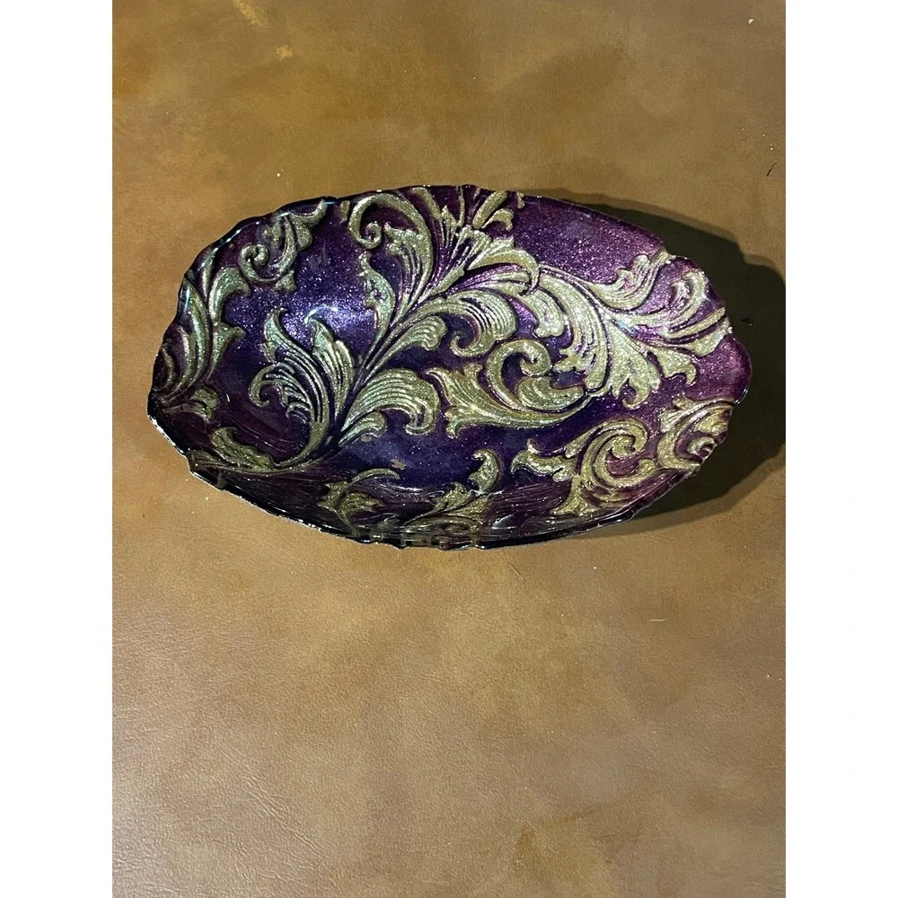 Ornate Purple Gold Swirl Decorative Trinket Dish Candy Bowl‎ boho colorful retro